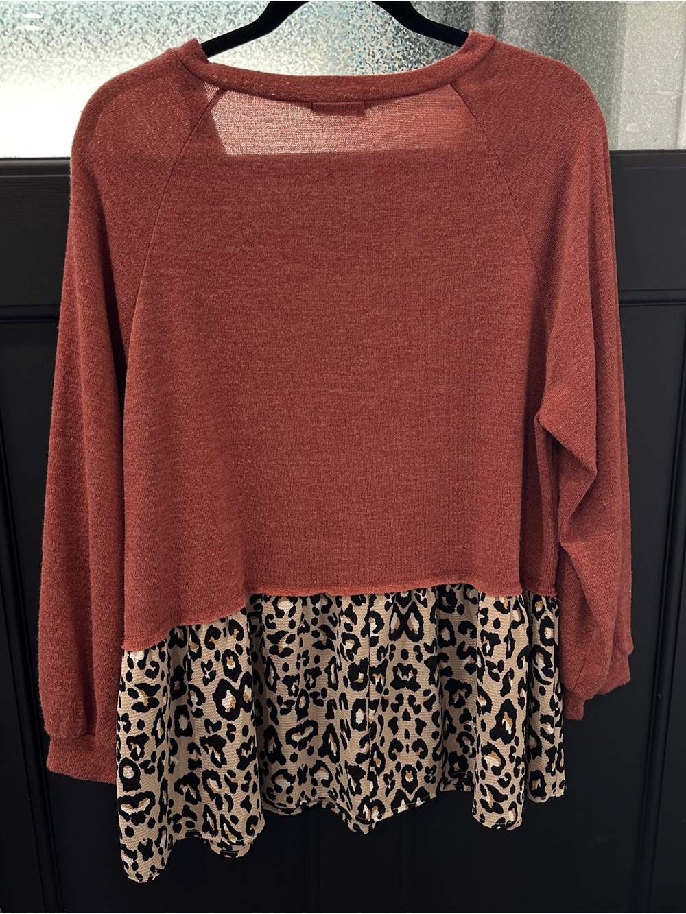 Entro V-Neck Sweater Blouse with Leopard Hem Sz Large - Picture 2 of 4